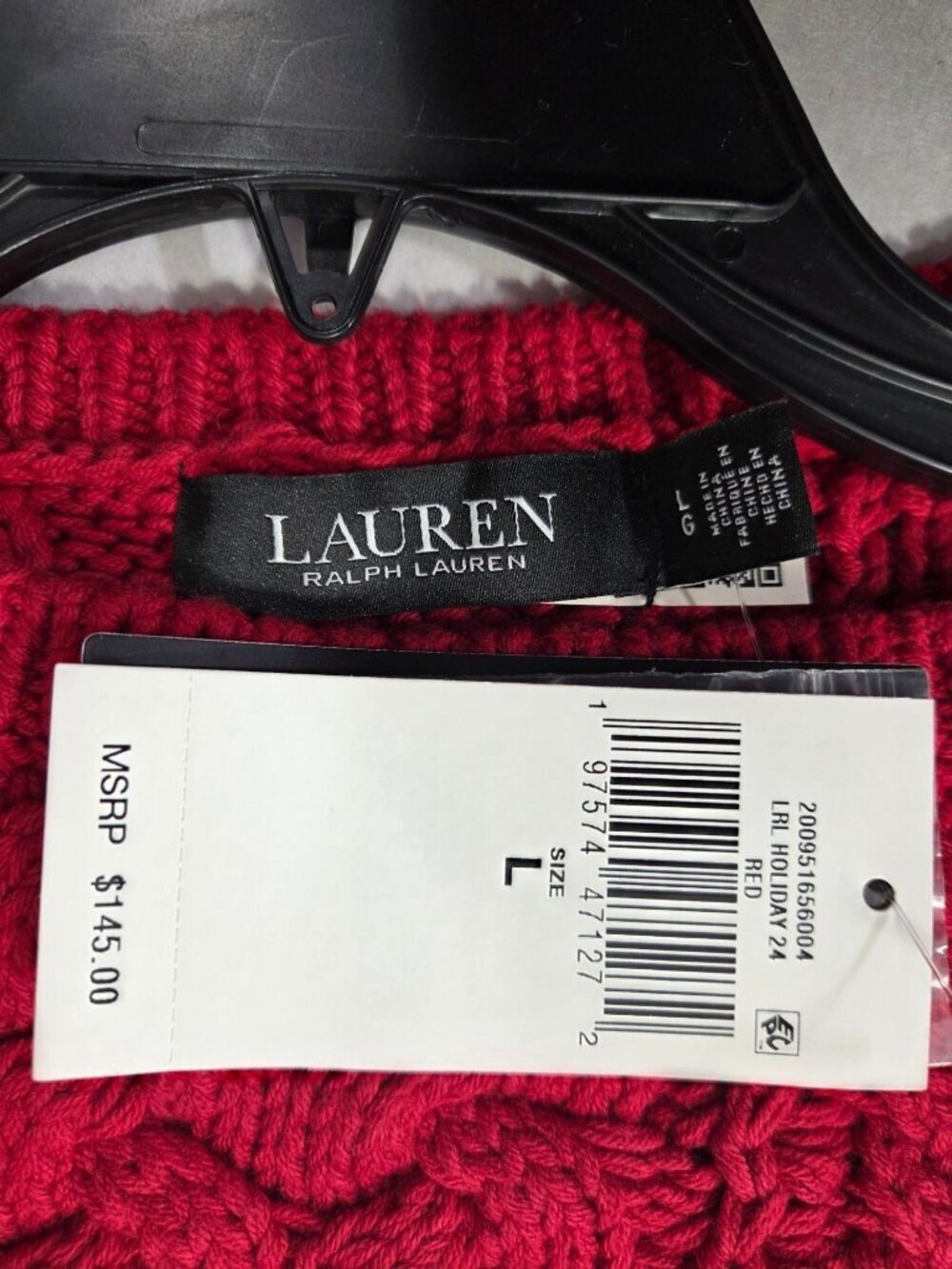 Lauren Ralph Lauren Cable-Knit Cotton-Blend Sweater - Festive Red - Picture 3 of 8
